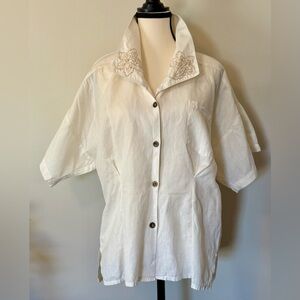 Linen Karen Kane White Embroidered Blouse